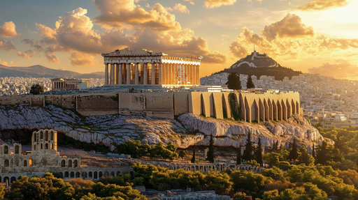 Papier peint Parthénon Éclat doré au coucher du soleil