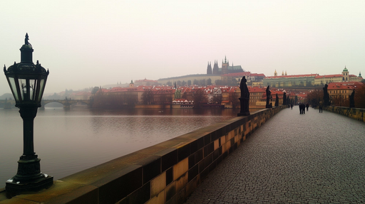 Papier peint sur le pont Atmosphère brumeuse de la ville historique