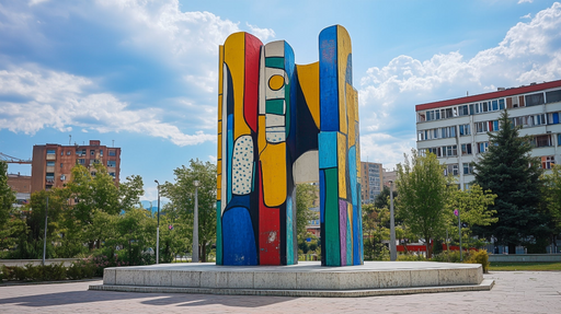 Statue Abstraite Sculpture Colorée Urbaine