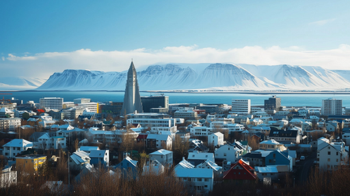Papier peint paysage urbain Ville enneigée au pied des montagnes