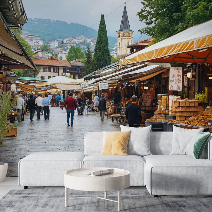 Papier peint marché urbain | Scène vivante de rue