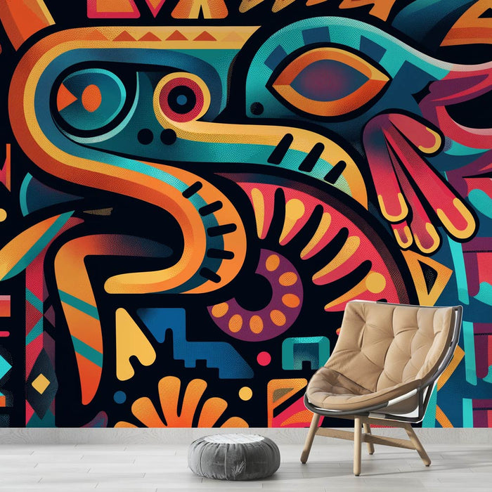 Papier peint ethnique inspiration aztèque | Graffitis colorés