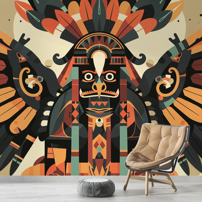 Papier peint ethnique dieu maya | Dieu aile en dessin
