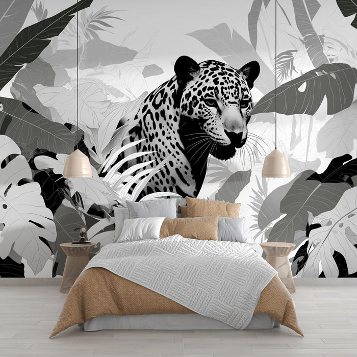 Papier peint jungle noir et blanc | Monstera et léopard