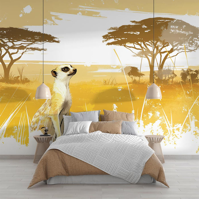 Papier peint suricate | Savane en second plan