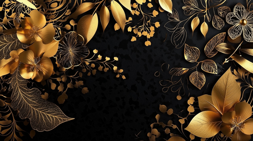 Papier peint floral doré Élégance et luxe sur fond noir