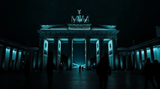 Papier peint urbain Porte éclairée de nuit en bleu