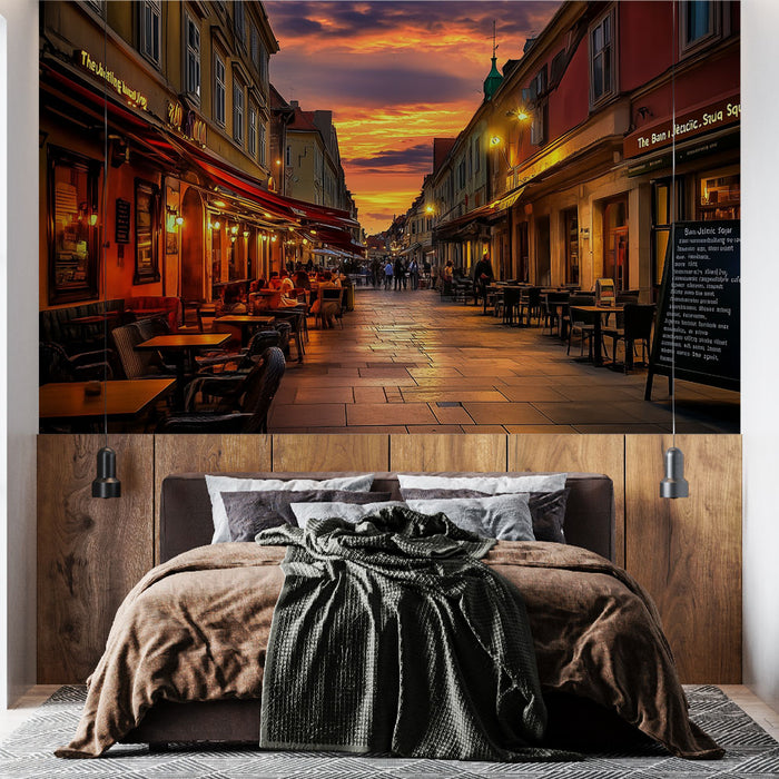 Papier peint urbain | Coucher de soleil sur rue animée