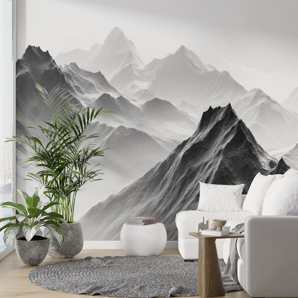 Papier Peint Adhésif 3D – Montagne Grise – N01004 – Amovible