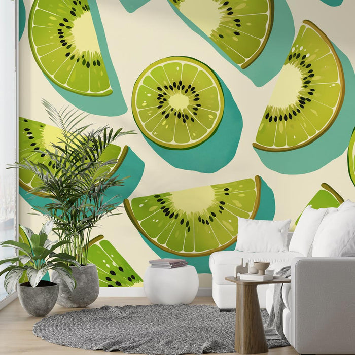 Papier peint kiwi | Ombre bleue