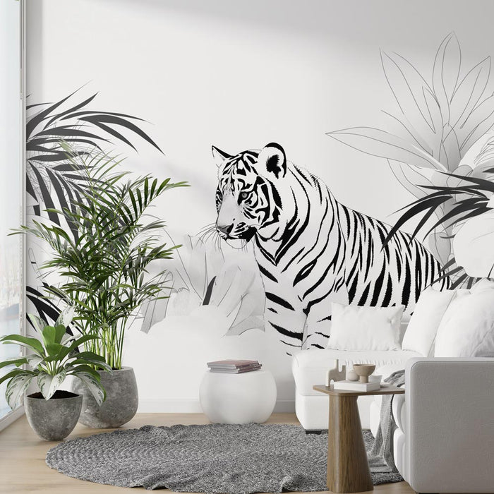 Papier peint tigre | Jungle en noir et blanc