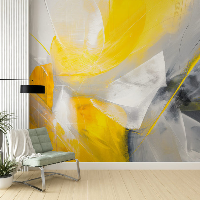 Papier peint peinture abstraite | Style contemporain entre jaune et gris