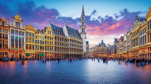 Papier peint ville historique Place animée au crépuscule