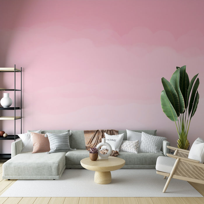 Papier peint rose dégradé avec nuages pour salon moderne et élégant