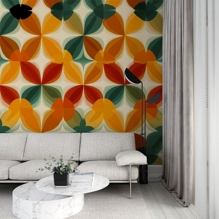 Papier peint géométrique | Motif floral abstrait multicolore