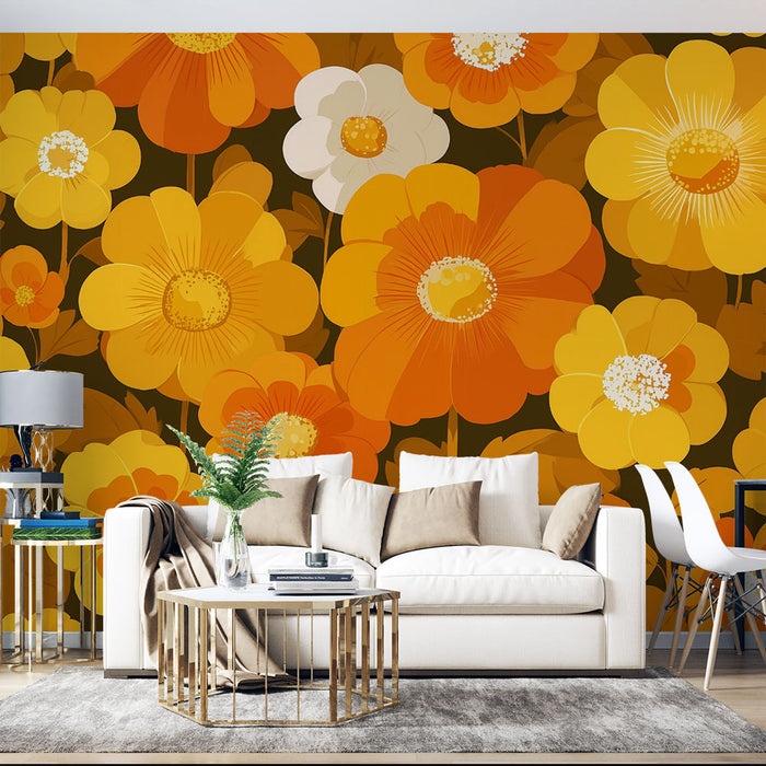 Papier peint floral | Design rétro multicolore