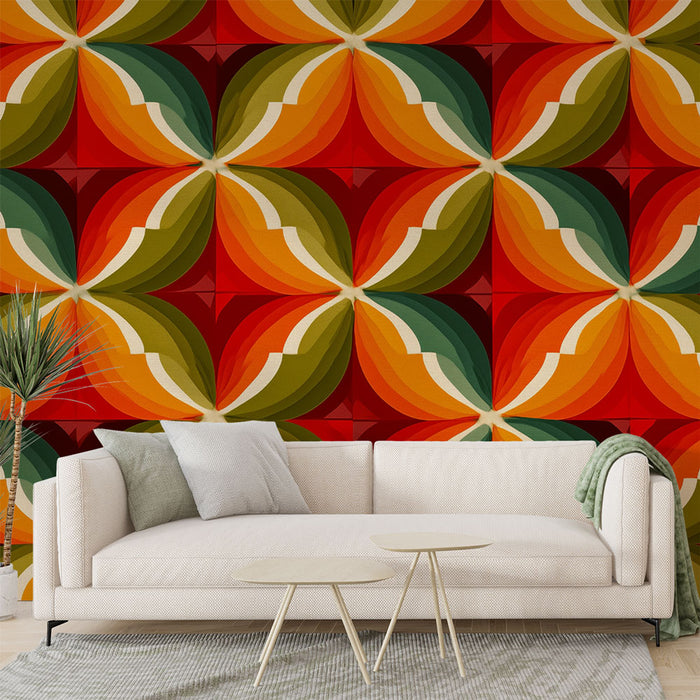Papier peint géométrique rétro | Motifs colorés et dynamiques