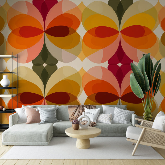 Papier peint rétro floral | Motifs géométriques colorés