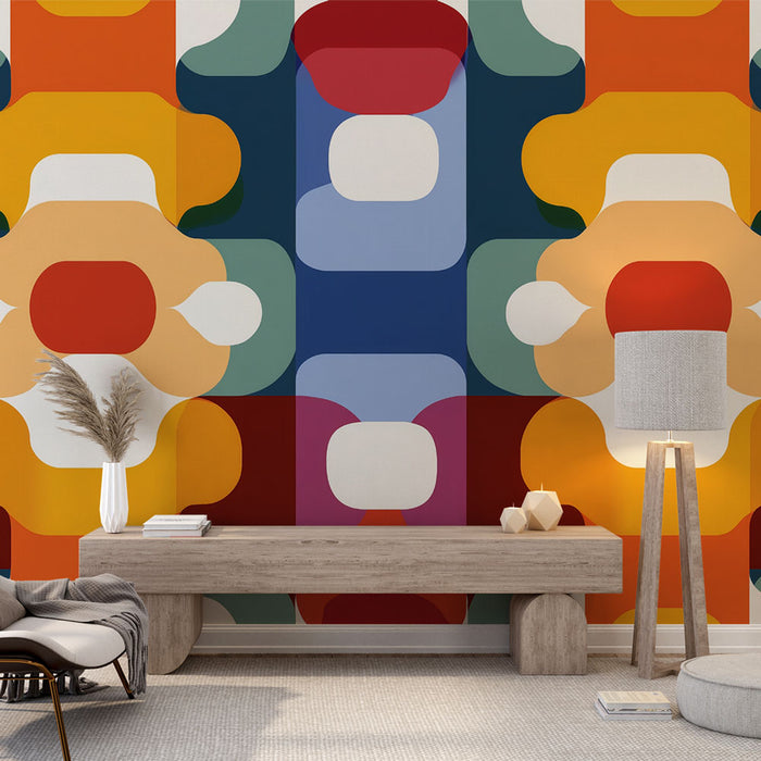 Papier peint géométrique | Motif rétro multicolore