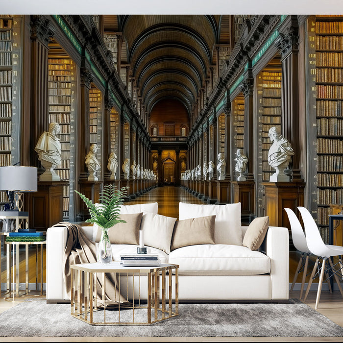 Papier peint bibliothèque ancienne | Élégance classique et majestueuse