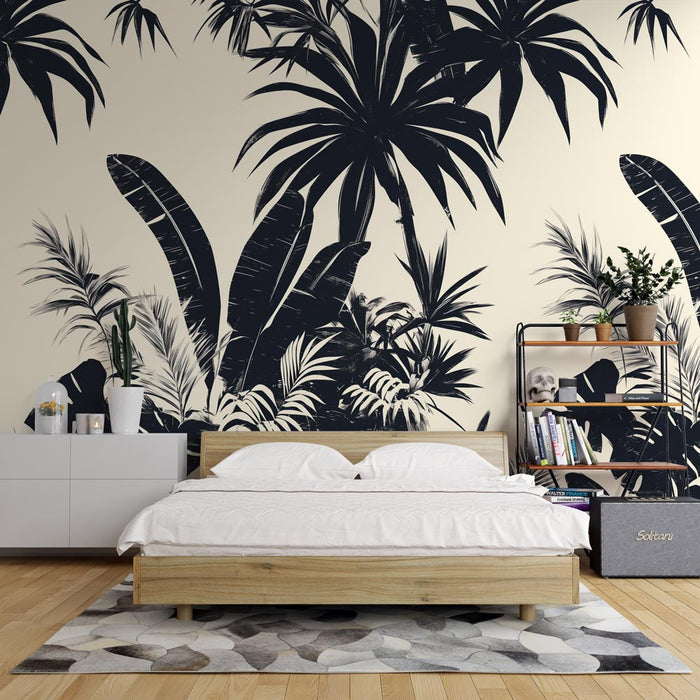 Papier peint motifs noirs et blancs | Forêt tropicale