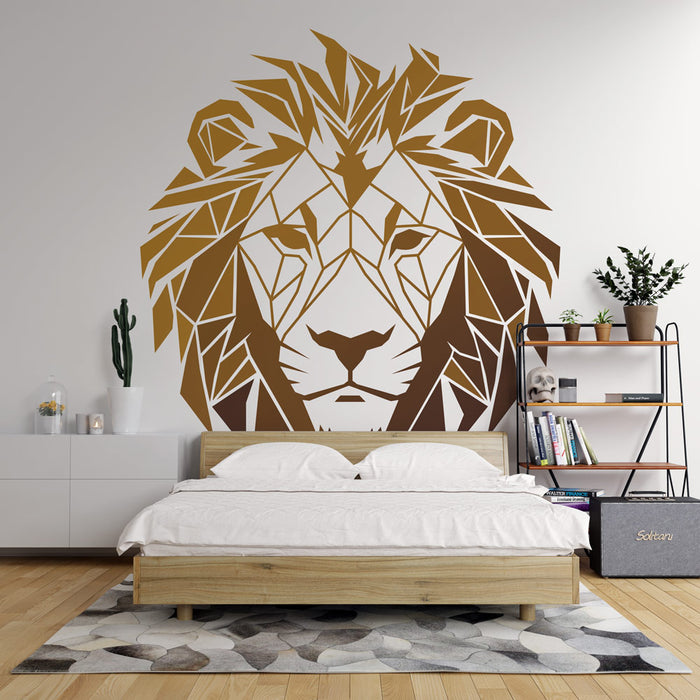 Papier peint géométrique animal | Lion doré