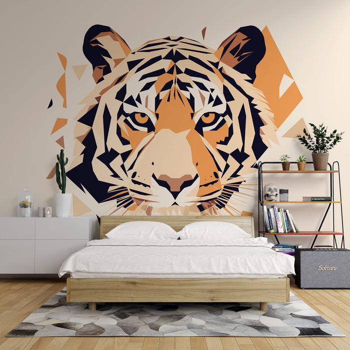 Papier peint géométrique animal | Tête de tigre colorée