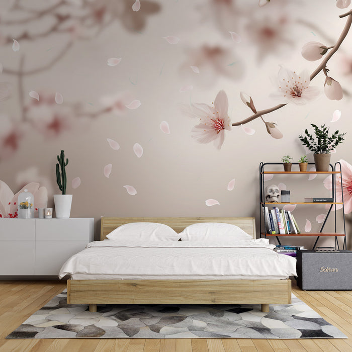 Papier peint zen | Fleurs de cerisiers et pétales volants
