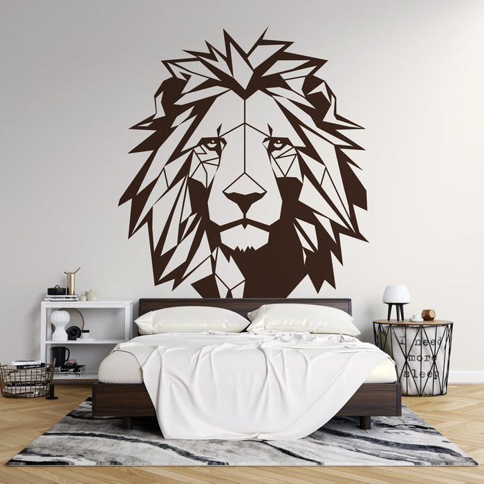 Papier peint géométrique animal | Tête de lion sur fond beige