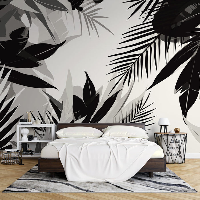 Papier peint tropical | Nuances de noir et blanc