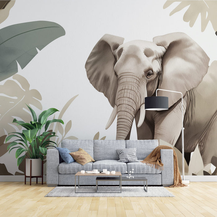 Papier peint éléphant | Jungle aux couleurs pastel
