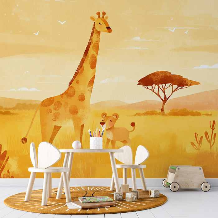 Papier peint animaux | Girafe et lionceau