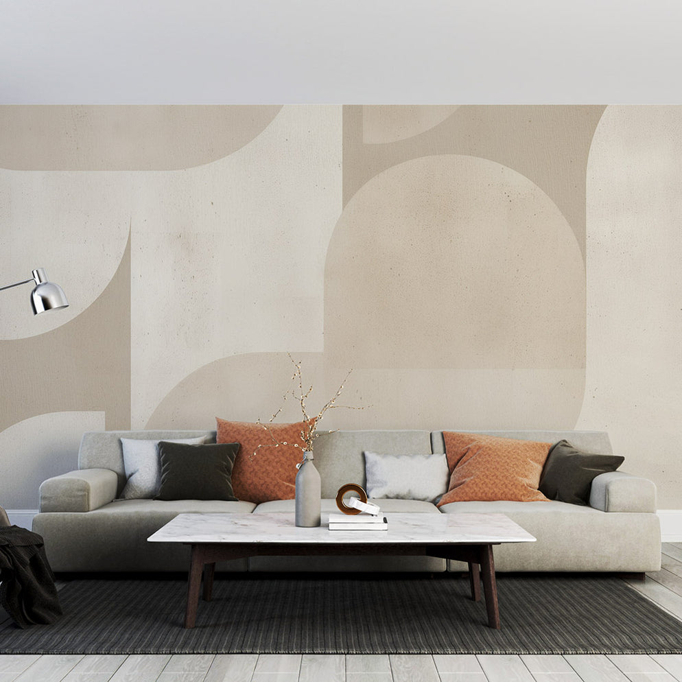 Papier peint art déco | Formes géométriques imbriquées beige ...