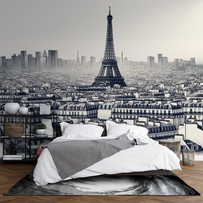 Papier peint bande dessinée | Paris, ses tours et ses toits en dessin