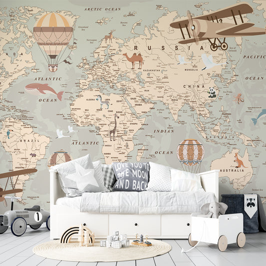 Papier peint chambre enfant | Carte du monde
