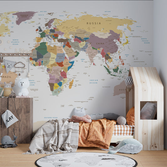 Papier peint carte du monde | Couleur et Pays
