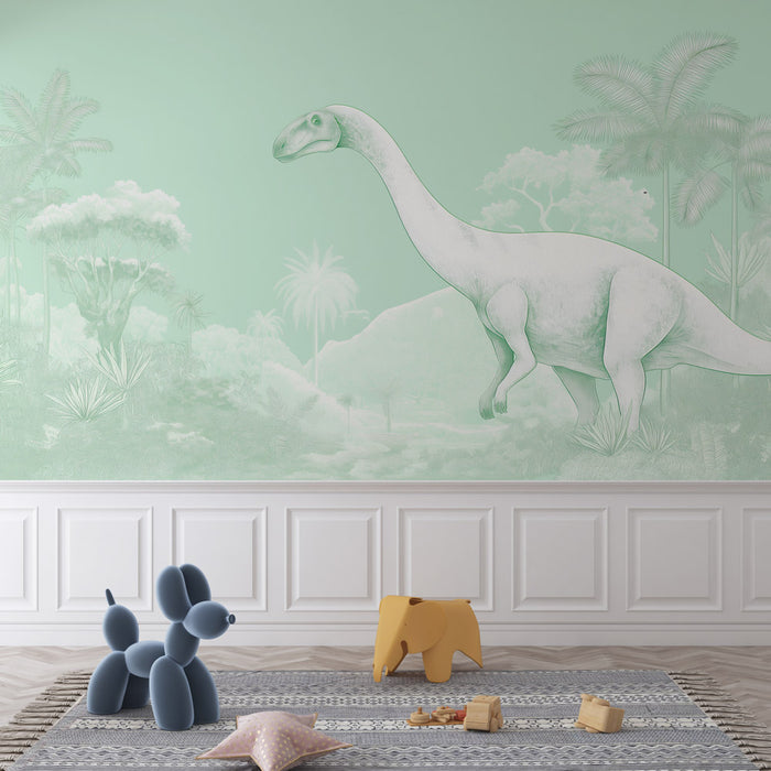 Papier peint dinosaure | Vert monochrome