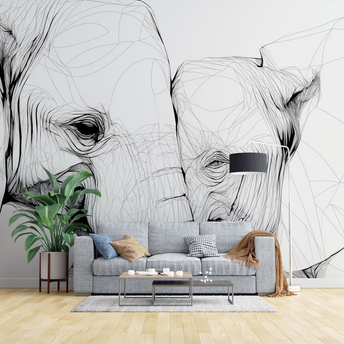 Papier peint éléphant | Graphique noir et blanc