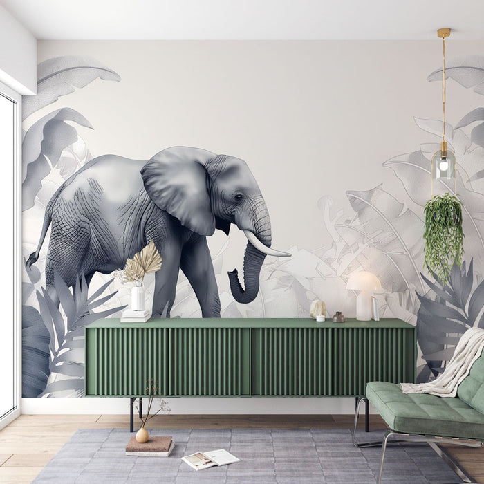 Papier peint éléphant | Monochrome gris