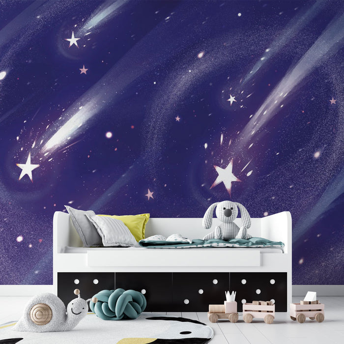 Papier peint étoiles filantes | Ciel violet et étoiles