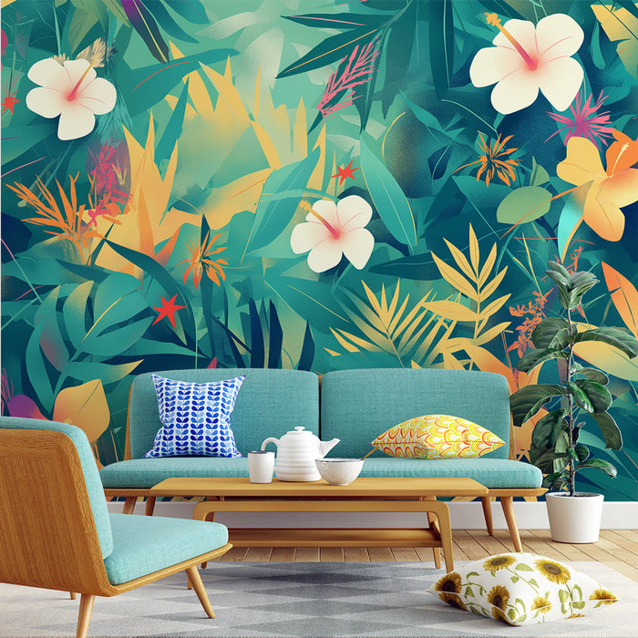 Papier peint feuillage tropical | Végétation multicolore