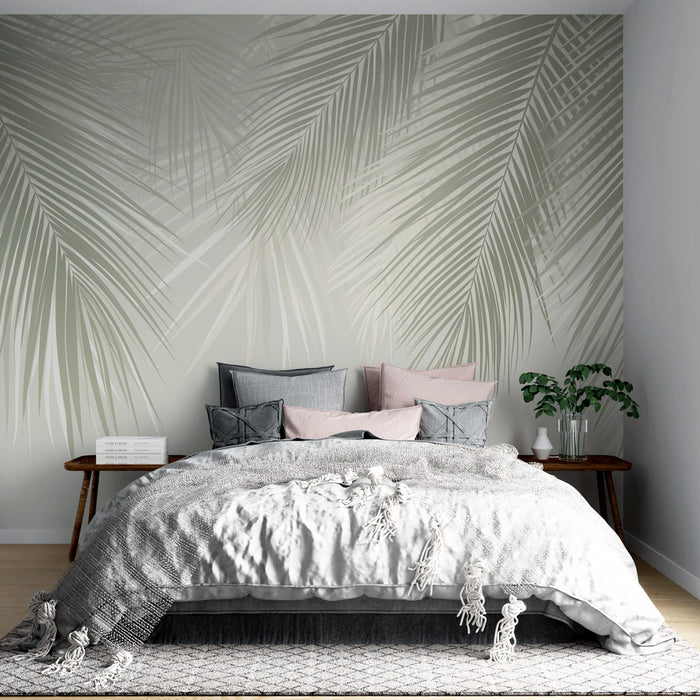 Papier peint feuilles de palmiers | Vert pastel
