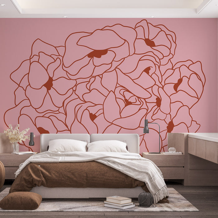 Papier peint fleur | Groupe de pétales sur fond rose