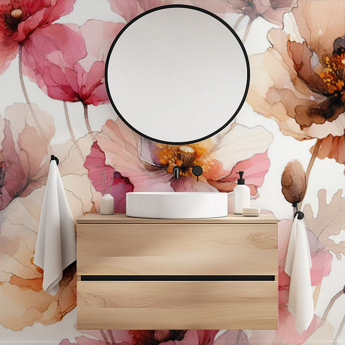 Papier peint salle de bain | Coquelicots aux tons neutres et pastels