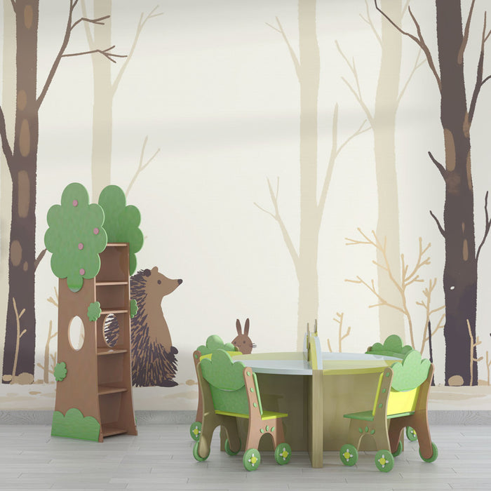 Papier peint forêt | Hérisson et lapin