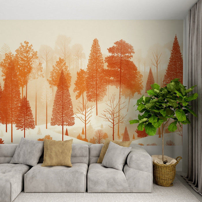 Papier peint forêt | Hiver terracotta