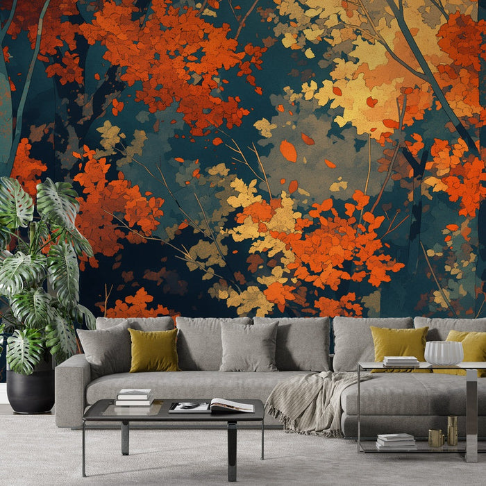 Papier peint forêt automne | Couleurs vives