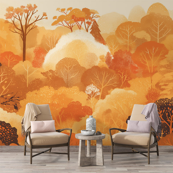 Papier peint forêt d'automne | Style dessin