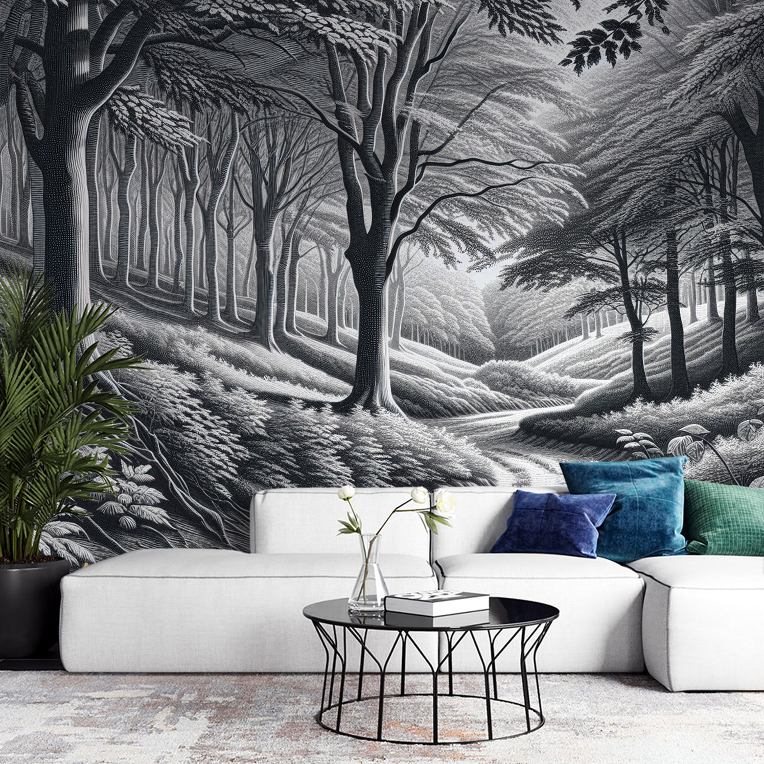 Papier peint forêt noir et blanc – Douceur des Bois