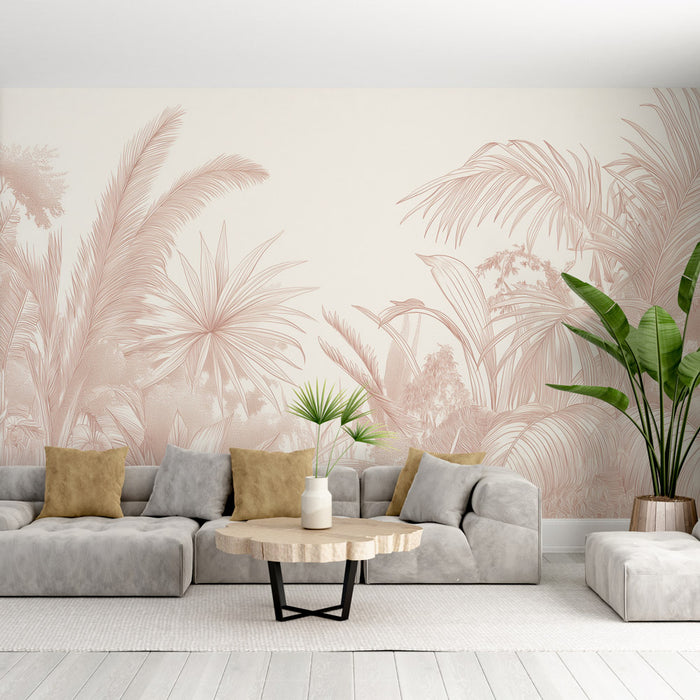 Papier peint forêt tropicale | Beige monochrome